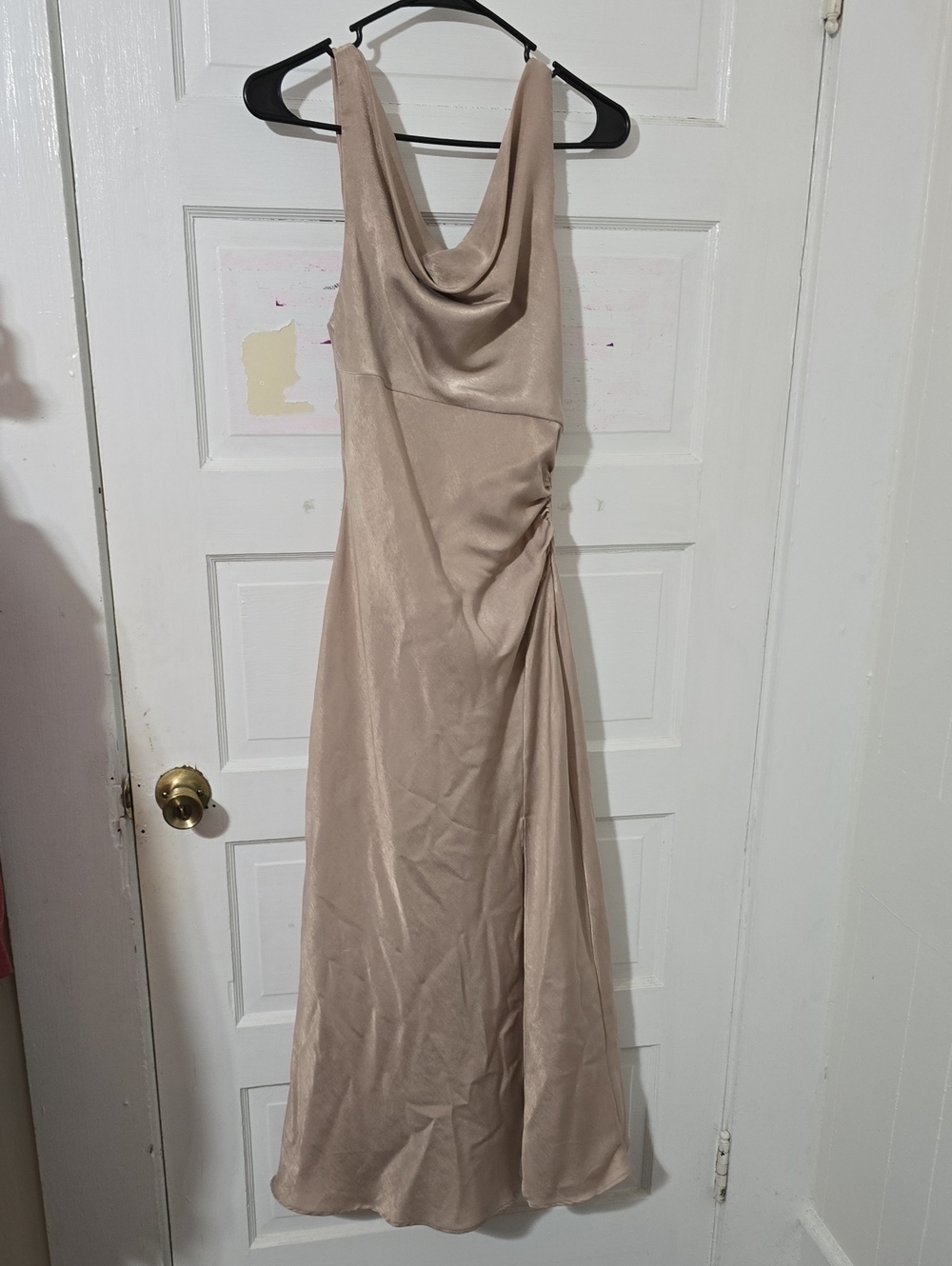 Zara Champagne Cowl Neck Satin Maxi Dress